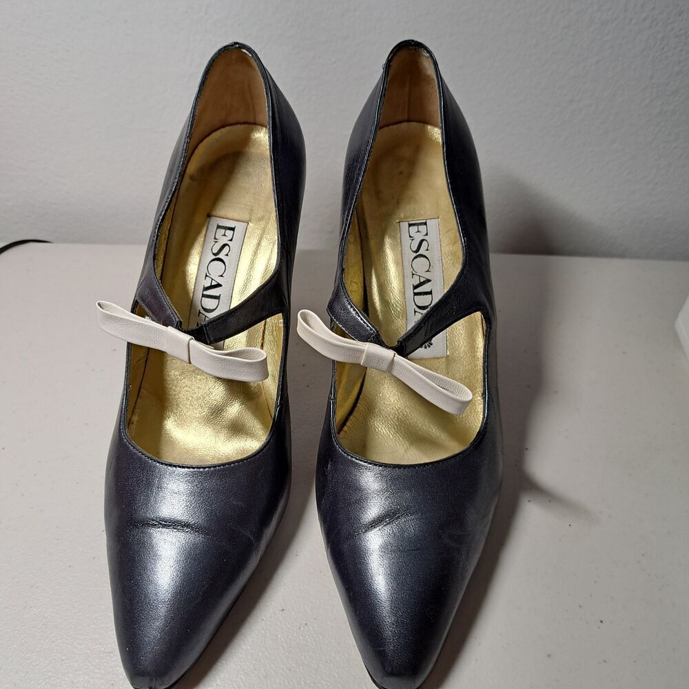 Escada Womens 3" Heel Blue Pointed Toe Bow Detail Leather Pumps Size 6.5 B